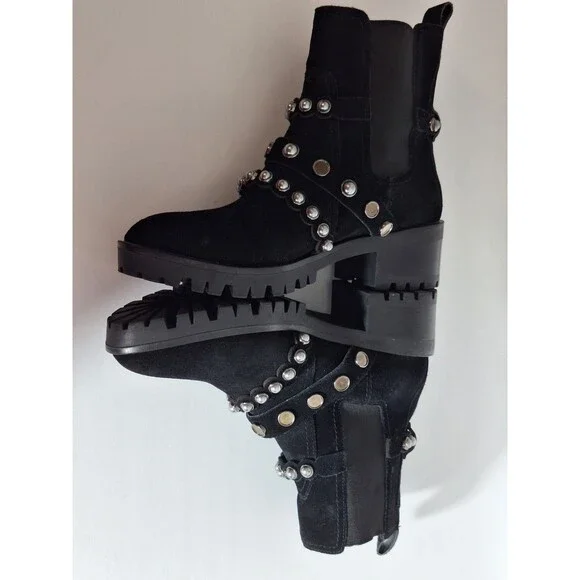 Karl Lagerfeld Paris Black Pia Faux Pearl Studded Suede Ankle Boots Sz 7.5B Goth - Picture 9 of 13